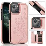 For iPhone 13 mini Butterflies Flowers Double Buckle PU + TPU Protective Case with Holder & Card Slots & Photo Frame (Rose Gold)