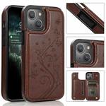 For iPhone 13 Pro Butterflies Flowers Double Buckle PU + TPU Protective Case with Holder & Card Slots & Photo Frame (Brown)