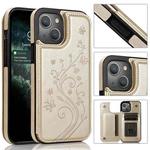 For iPhone 13 Pro Max Butterflies Flowers Double Buckle PU + TPU Protective Case with Holder & Card Slots & Photo Frame (Gold)