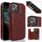 For iPhone 13 mini Double Buckle Shockproof PU Protective Case with Card Slots & Holder For  iPhone 13 Mini(Brown)