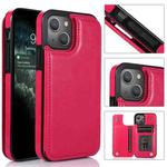 For iPhone 13 mini Double Buckle Shockproof PU Protective Case with Card Slots & Holder For  iPhone 13 Mini(Rose Red)