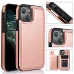 For iPhone 13 Pro Double Buckle Shockproof PU Protective Case with Card Slots & Holder (Rose Gold)