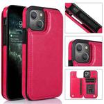 For iPhone 13 Pro Max Double Buckle Shockproof PU Protective Case with Card Slots & Holder (Rose Red)