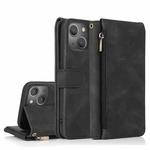 For iPhone 13 mini Skin-feel Crazy Horse Texture Zipper Wallet Bag Horizontal Flip Leather Case with Holder & Card Slots & Wallet & Lanyard (Black)