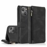 For iPhone 13 Pro Skin-feel Crazy Horse Texture Zipper Wallet Bag Horizontal Flip Leather Case with Holder & Card Slots & Wallet & Lanyard (Black)