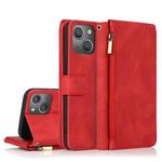 For iPhone 13 Pro Skin-feel Crazy Horse Texture Zipper Wallet Bag Horizontal Flip Leather Case with Holder & Card Slots & Wallet & Lanyard (Red)