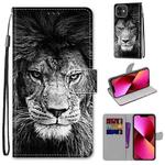 For iPhone 13 Coloured Drawing Cross Texture Horizontal Flip PU Leather Case with Holder & Card Slots & Wallet & Lanyard(B11 Black White Lion Head)