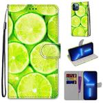 For iPhone 13 Pro Max Coloured Drawing Cross Texture Horizontal Flip PU Leather Case with Holder & Card Slots & Wallet & Lanyard (Green Lemon)
