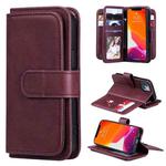 For iPhone 13 mini Multifunctional Magnetic Copper Buckle Horizontal Flip Solid Color Leather Case with 10 Card Slots & Wallet & Holder & Photo Frame (Wine Red)