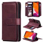 For iPhone 13 Multifunctional Magnetic Copper Buckle Horizontal Flip Solid Color Leather Case with 10 Card Slots & Wallet & Holder & Photo Frame(Wine Red)