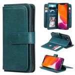 For iPhone 13 Multifunctional Magnetic Copper Buckle Horizontal Flip Solid Color Leather Case with 10 Card Slots & Wallet & Holder & Photo Frame(Dark Green)