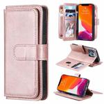 For iPhone 13 Pro Multifunctional Magnetic Copper Buckle Horizontal Flip Solid Color Leather Case with 10 Card Slots & Wallet & Holder & Photo Frame (Rose Gold)