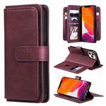 For iPhone 13 Pro Max Multifunctional Magnetic Copper Buckle Horizontal Flip Solid Color Leather Case with 10 Card Slots & Wallet & Holder & Photo Frame (Wine Red)