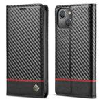 For iPhone 13 LC.IMEEKE Carbon Fiber PU + TPU Horizontal Flip Leather Case with Holder & Card Slot & Wallet(Horizontal Black)