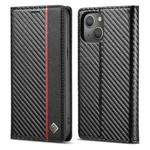 For iPhone 13 LC.IMEEKE Carbon Fiber PU + TPU Horizontal Flip Leather Case with Holder & Card Slot & Wallet(Vertical Black)