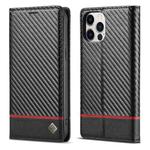 For iPhone 13 Pro LC.IMEEKE Carbon Fiber PU + TPU Horizontal Flip Leather Case with Holder & Card Slot & Wallet (Horizontal Black)