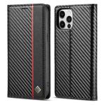 For iPhone 13 Pro LC.IMEEKE Carbon Fiber PU + TPU Horizontal Flip Leather Case with Holder & Card Slot & Wallet (Vertical Black)