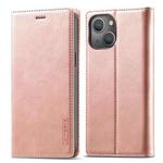 For iPhone 13 mini LC.IMEEKE Strong Magnetic PU + Matte TPU Horizontal Flip Leather Case with Holder & Card Slots & Wallet (Rose Gold)