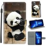 For iPhone 13 Pro Voltage Colored Drawing Magnetic Clasp Horizontal Flip PU Leather Case with Holder & Card Slots (C18 Wood Board Panda)