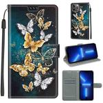 For iPhone 13 Pro Max Voltage Colored Drawing Magnetic Clasp Horizontal Flip PU Leather Case with Holder & Card Slots (C20 Gold Silver Flying Butterflies)
