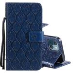 For iPhone 13 mini Pressed Printing Rattan Flower Pattern Horizontal Flip PU Leather Case with Holder & Card Slots & Wallet & Photo Frame (Dark Blue)