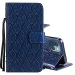 For iPhone 13 Pressed Printing Rattan Flower Pattern Horizontal Flip PU Leather Case with Holder & Card Slots & Wallet & Photo Frame(Dark Blue)