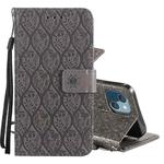 For iPhone 13 Pressed Printing Rattan Flower Pattern Horizontal Flip PU Leather Case with Holder & Card Slots & Wallet & Photo Frame(Grey)