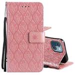 For iPhone 13 Pressed Printing Rattan Flower Pattern Horizontal Flip PU Leather Case with Holder & Card Slots & Wallet & Photo Frame(Rose Gold)