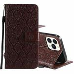 For iPhone 13 Pro Pressed Printing Rattan Flower Pattern Horizontal Flip PU Leather Case with Holder & Card Slots & Wallet & Photo Frame (Brown)