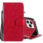 For iPhone 13 Pro Pressed Printing Rattan Flower Pattern Horizontal Flip PU Leather Case with Holder & Card Slots & Wallet & Photo Frame (Red)