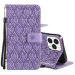 For iPhone 13 Pro Pressed Printing Rattan Flower Pattern Horizontal Flip PU Leather Case with Holder & Card Slots & Wallet & Photo Frame (Purple)