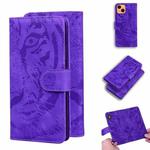 For iPhone 13 mini Tiger Embossing Pattern Horizontal Flip Leather Case with Holder & Card Slots & Wallet (Purple)