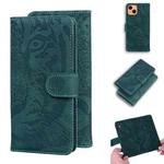 For iPhone 13 Tiger Embossing Pattern Horizontal Flip Leather Case with Holder & Card Slots & Wallet(Green)