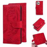 For iPhone 13 Pro Tiger Embossing Pattern Horizontal Flip Leather Case with Holder & Card Slots & Wallet (Red)