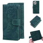 For iPhone 13 Pro Tiger Embossing Pattern Horizontal Flip Leather Case with Holder & Card Slots & Wallet (Green)