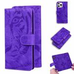 For iPhone 13 Pro Tiger Embossing Pattern Horizontal Flip Leather Case with Holder & Card Slots & Wallet (Purple)