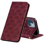 For iPhone 13 mini Lucky Flowers Embossing Pattern Magnetic Horizontal Flip Leather Case with Holder & Card Slots (Wine Red)
