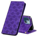 For iPhone 13 Lucky Flowers Embossing Pattern Magnetic Horizontal Flip Leather Case with Holder & Card Slots(Purple)