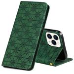 For iPhone 13 Pro Lucky Flowers Embossing Pattern Magnetic Horizontal Flip Leather Case with Holder & Card Slots (Dark Green)
