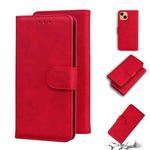 For iPhone 13 Skin Feel Pure Color Horizontal Flip Leather Case with Holder & Card Slots & Wallet(Red)