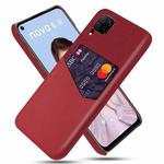 For Huawei P40 Lite Cloth Texture PC + PU Leather Back Cover Shockproof Case with Card Slot(Red)