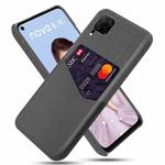 For Huawei P40 Lite Cloth Texture PC + PU Leather Back Cover Shockproof Case with Card Slot(Grey)