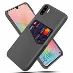 For Huawei P30 Pro Cloth Texture PC + PU Leather Back Cover Shockproof Case with Card Slot(Grey)