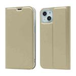 For iPhone 13 Magnetic Suction Electric Pressed Horizontal Flip Leather Case with Holder(Gold)