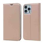 For iPhone 13 Pro Magnetic Suction Electric Pressed Horizontal Flip Leather Case with Holder (Rose Gold)