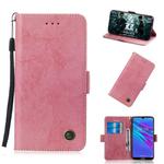 For Huawei Y6 2019 Retro Horizontal Flip PU Leather Case with Card Slots & Holder(Pink)