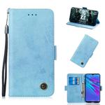 For Huawei Y6 2019 Retro Horizontal Flip PU Leather Case with Card Slots & Holder(Blue)