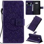 For LG G8X Pressed Printing Sunflower Pattern Horizontal Flip PU Leather Case with Holder & Card Slots & Wallet & Lanyard(Purple)