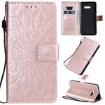 For LG G8X Pressed Printing Sunflower Pattern Horizontal Flip PU Leather Case with Holder & Card Slots & Wallet & Lanyard(Rose Gold)