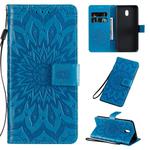 For Xiaomi Redmi 8A Pressed Printing Sunflower Pattern Horizontal Flip PU Leather Case with Holder & Card Slots & Wallet & Lanyard(Blue)